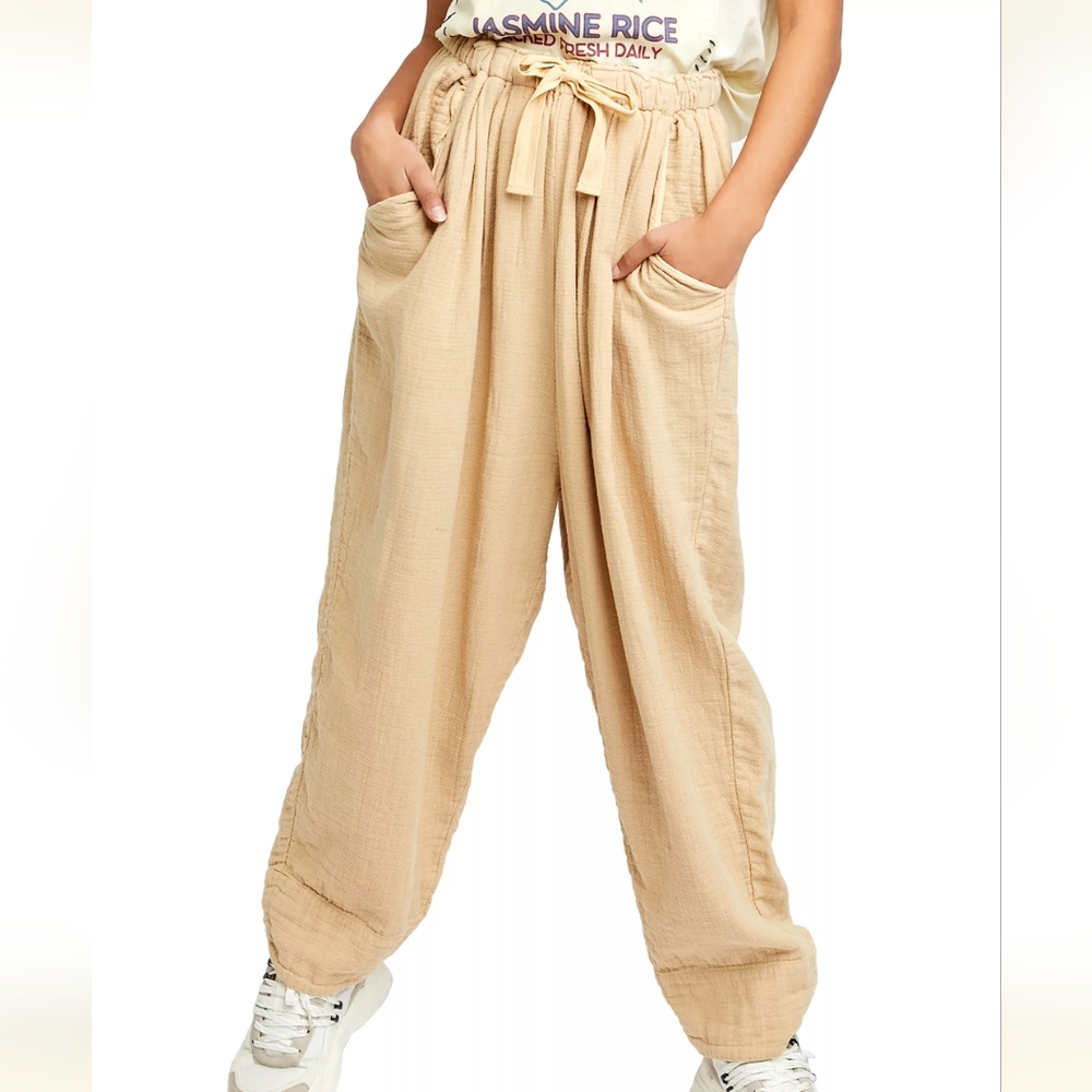 NWT Free People Essential Double Cloth Linen Harem Pants XS Beige OB1308301